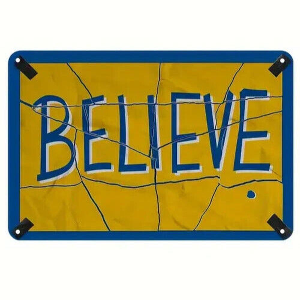 Believe metal sign, 12in x 8in Motivational Wall Art Decor For Ted Lasso Fans Home & Garden:Home Décor:Plaques & Signs Style Your Walls